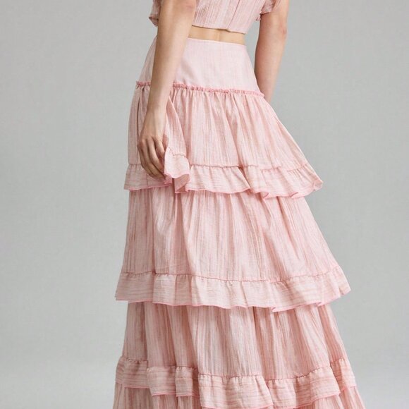 Pink Casual Ruffled Women's Elegant Multi-Layer Ruffled Skirt - Picture 2 of 6